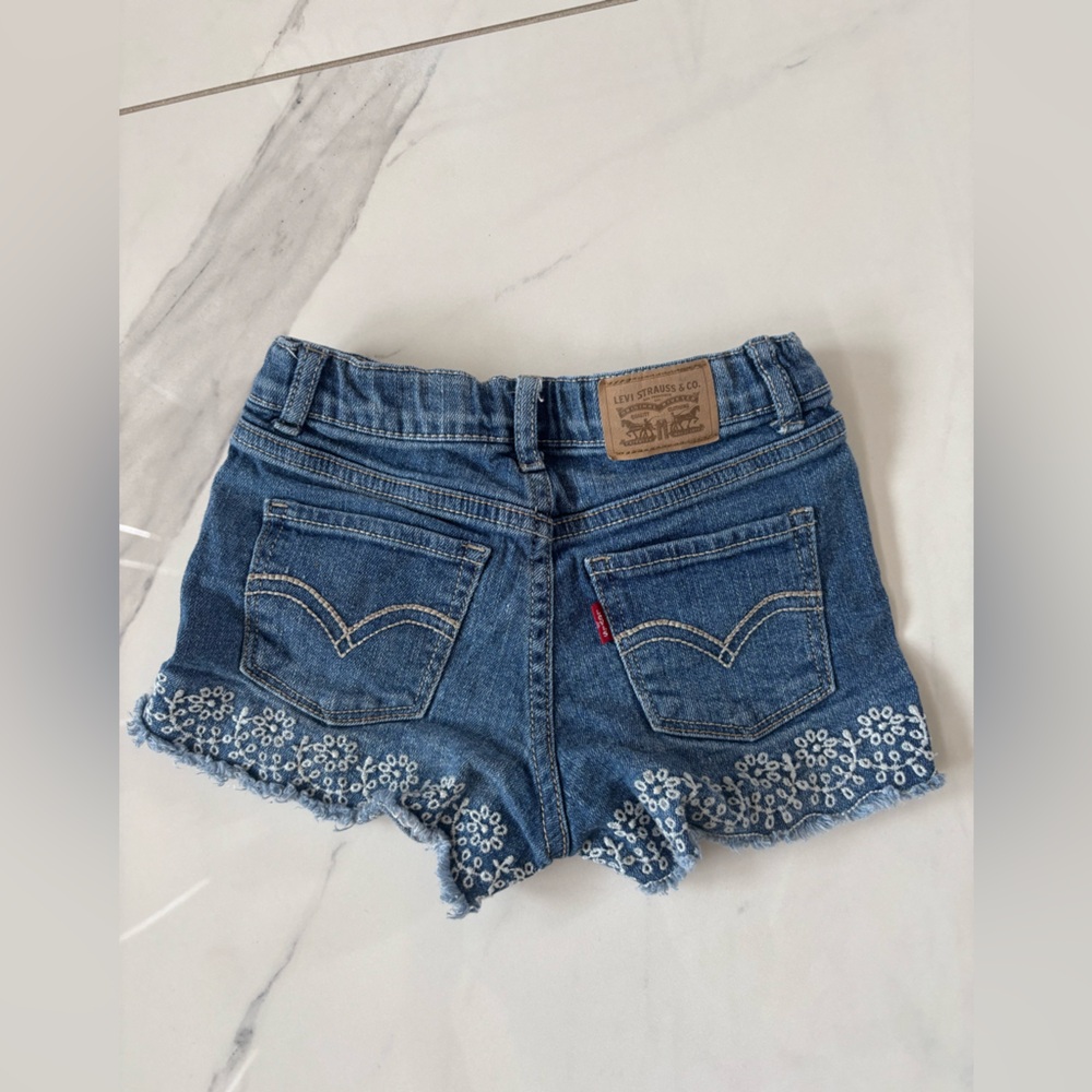 Levi's Blue Jean Shorts with White Embroidery - Picture 3 of 5